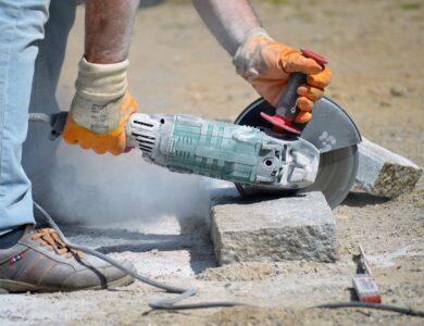 cutting granite stones, bending, work