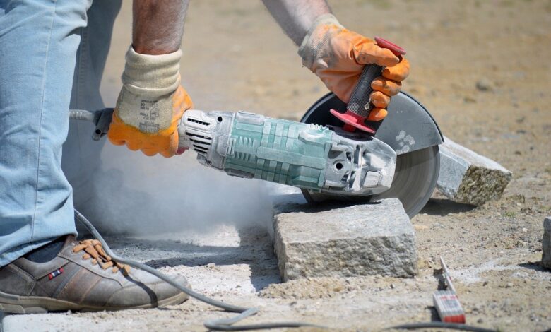 cutting granite stones, bending, work