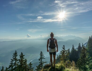 hiker, standing, woman